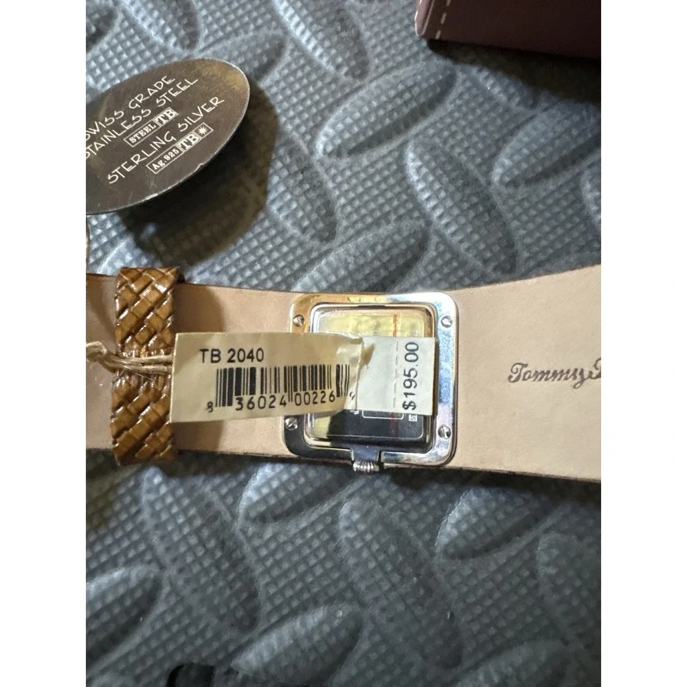 Tommy Bahama TB 2041 Ladies Wide Woven Brown Leather Band Watch Sterling Silver